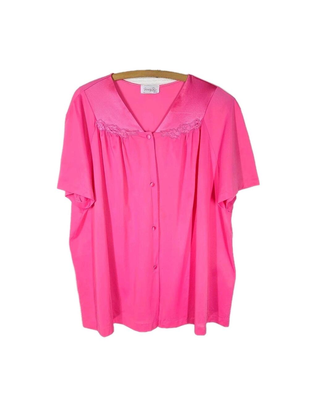 Vtg Vanity Fair Magenta Nylon Tunic Top XXL Plus Size Pink Pajamas Lingerie